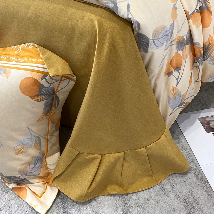 91家纺网 家纺一手货源 找家纺 曲之慕 2025直播爆款纯棉磨毛 高克重加厚全棉磨毛印花四件套 秋实-黄