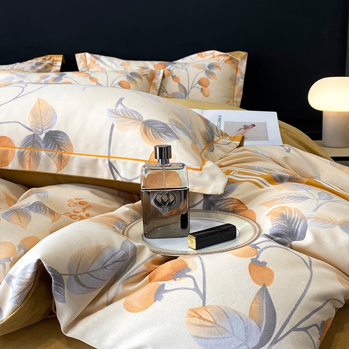 91家纺网 家纺一手货源 找家纺 曲之慕 2025直播爆款纯棉磨毛 高克重加厚全棉磨毛印花四件套 秋实-黄