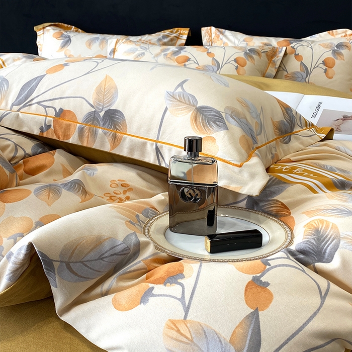 91家纺网 家纺一手货源 找家纺 曲之慕 2025直播爆款纯棉磨毛 高克重加厚全棉磨毛印花四件套 秋实-黄