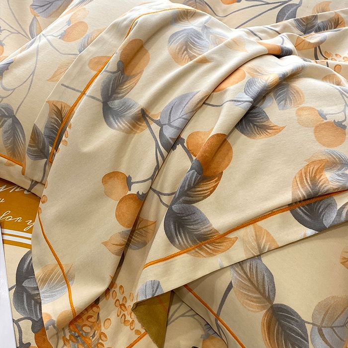 91家纺网 家纺一手货源 找家纺 曲之慕 2025直播爆款纯棉磨毛 高克重加厚全棉磨毛印花四件套 秋实-黄