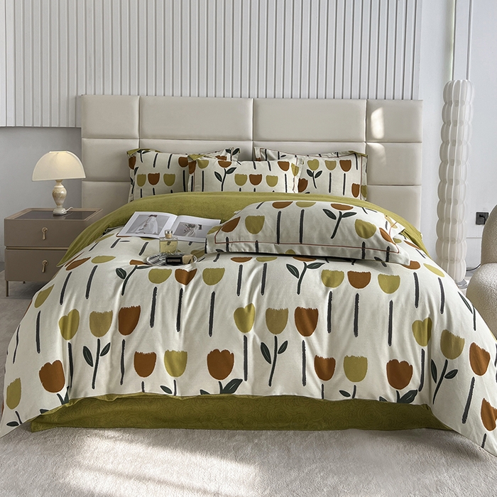 曲之慕 2025直播爆款纯棉磨毛 高克重加厚全棉磨毛印花四件套 花开半夏