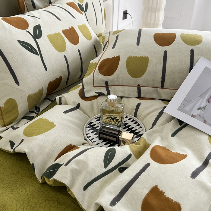 91家纺网 家纺一手货源 找家纺 曲之慕 2025直播爆款纯棉磨毛 高克重加厚全棉磨毛印花四件套 花开半夏