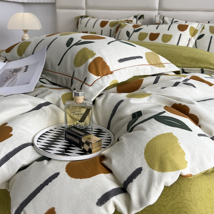 91家纺网 家纺一手货源 找家纺 曲之慕 2025直播爆款纯棉磨毛 高克重加厚全棉磨毛印花四件套 花开半夏