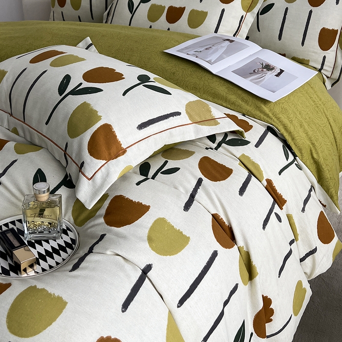 91家纺网 家纺一手货源 找家纺 曲之慕 2025直播爆款纯棉磨毛 高克重加厚全棉磨毛印花四件套 花开半夏