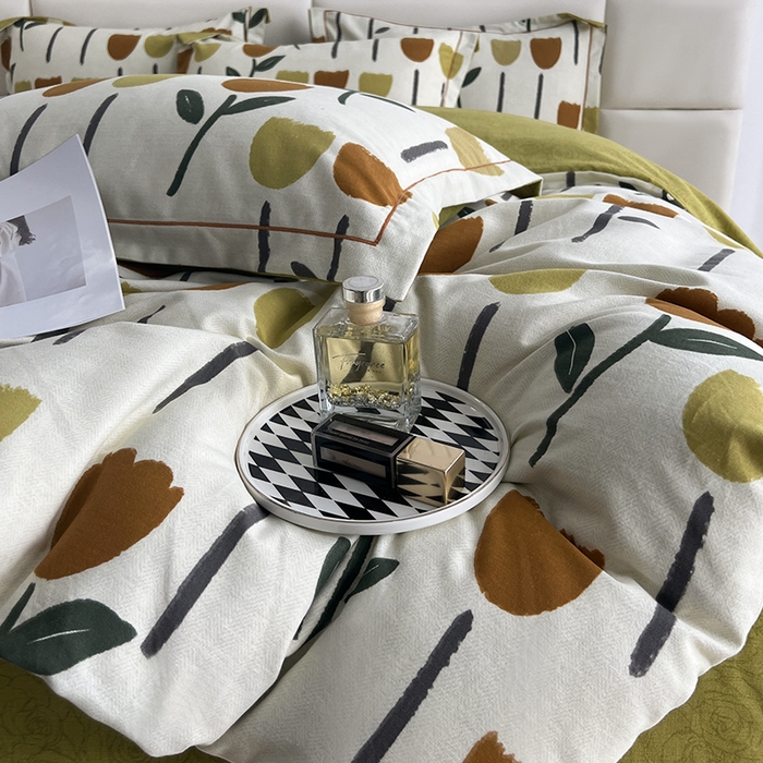 91家纺网 家纺一手货源 找家纺 曲之慕 2025直播爆款纯棉磨毛 高克重加厚全棉磨毛印花四件套 花开半夏