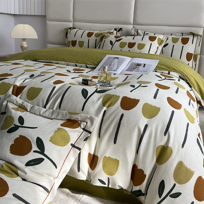 91家纺网 家纺一手货源 找家纺 曲之慕 2025直播爆款纯棉磨毛 高克重加厚全棉磨毛印花四件套 花开半夏