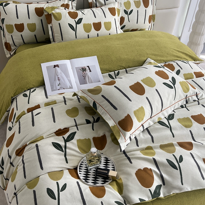 91家纺网 家纺一手货源 找家纺 曲之慕 2025直播爆款纯棉磨毛 高克重加厚全棉磨毛印花四件套 花开半夏