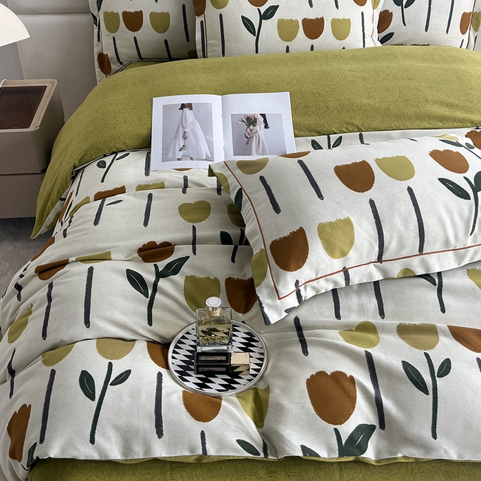 91家纺网 家纺一手货源 找家纺 曲之慕 2025直播爆款纯棉磨毛 高克重加厚全棉磨毛印花四件套 花开半夏