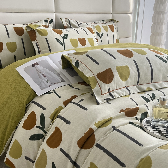 91家纺网 家纺一手货源 找家纺 曲之慕 2025直播爆款纯棉磨毛 高克重加厚全棉磨毛印花四件套 花开半夏