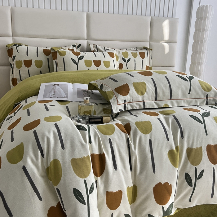 91家纺网 家纺一手货源 找家纺 曲之慕 2025直播爆款纯棉磨毛 高克重加厚全棉磨毛印花四件套 花开半夏