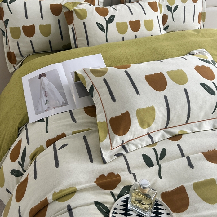 91家纺网 家纺一手货源 找家纺 曲之慕 2025直播爆款纯棉磨毛 高克重加厚全棉磨毛印花四件套 花开半夏