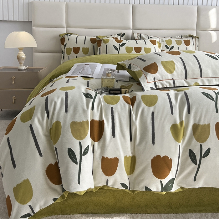 91家纺网 家纺一手货源 找家纺 曲之慕 2025直播爆款纯棉磨毛 高克重加厚全棉磨毛印花四件套 花开半夏