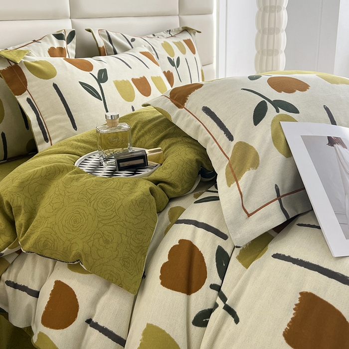 91家纺网 家纺一手货源 找家纺 曲之慕 2025直播爆款纯棉磨毛 高克重加厚全棉磨毛印花四件套 花开半夏