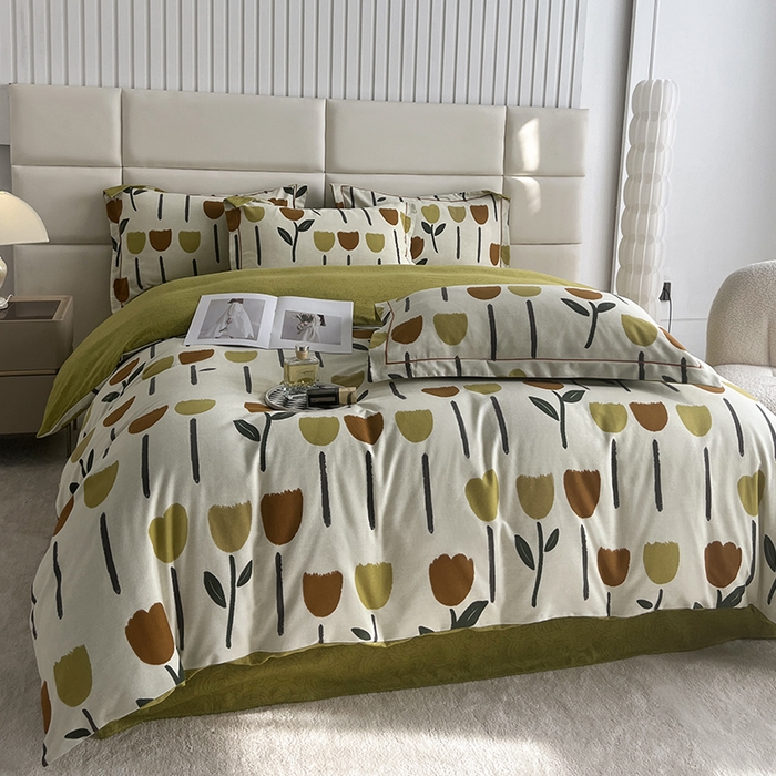 91家纺网 家纺一手货源 找家纺 曲之慕 2025直播爆款纯棉磨毛 高克重加厚全棉磨毛印花四件套 花开半夏