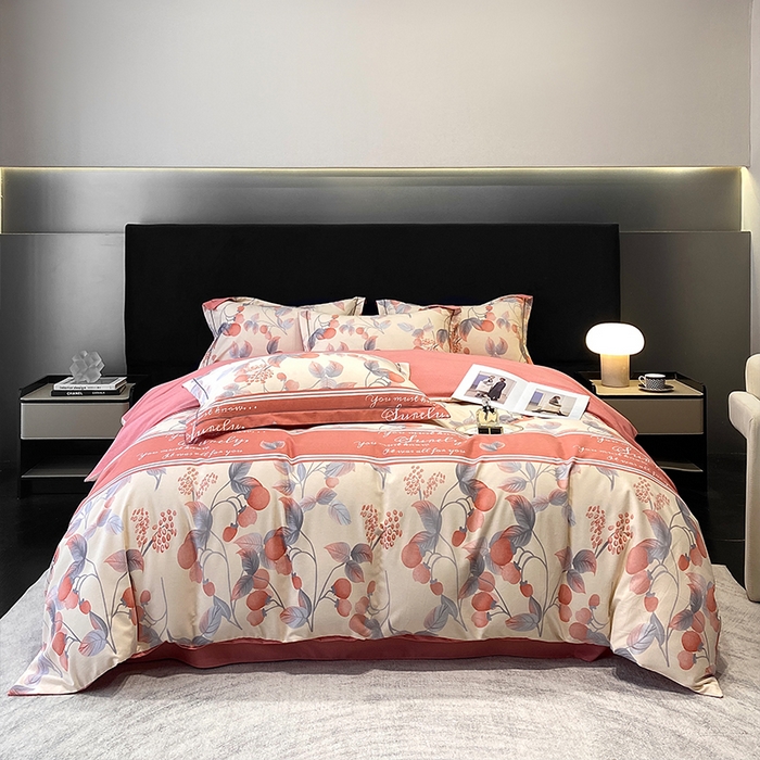 曲之慕 2025直播爆款纯棉磨毛 高克重加厚全棉磨毛印花四件套 秋实-粉