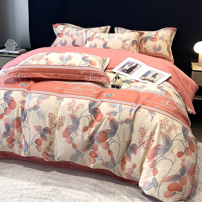 91家纺网 家纺一手货源 找家纺 曲之慕 2025直播爆款纯棉磨毛 高克重加厚全棉磨毛印花四件套 秋实-粉