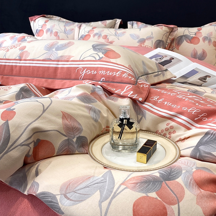 91家纺网 家纺一手货源 找家纺 曲之慕 2025直播爆款纯棉磨毛 高克重加厚全棉磨毛印花四件套 秋实-粉