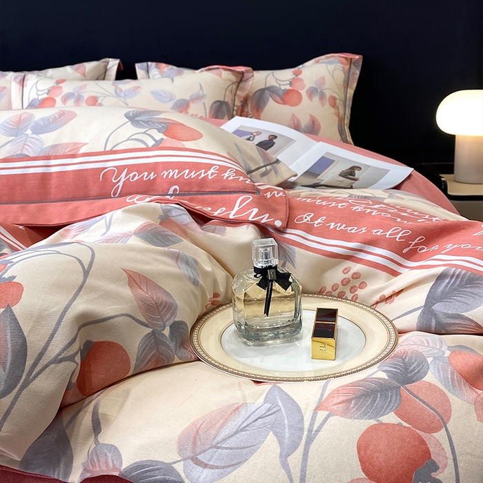 91家纺网 家纺一手货源 找家纺 曲之慕 2025直播爆款纯棉磨毛 高克重加厚全棉磨毛印花四件套 秋实-粉