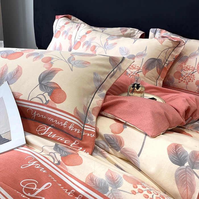 91家纺网 家纺一手货源 找家纺 曲之慕 2025直播爆款纯棉磨毛 高克重加厚全棉磨毛印花四件套 秋实-粉