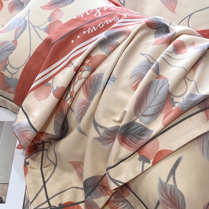 91家纺网 家纺一手货源 找家纺 曲之慕 2025直播爆款纯棉磨毛 高克重加厚全棉磨毛印花四件套 秋实-粉