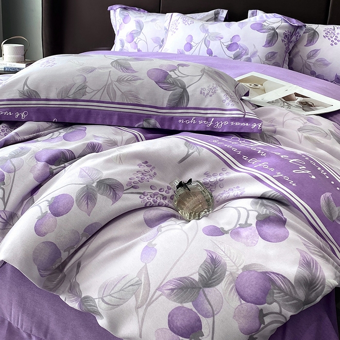 91家纺网 家纺一手货源 找家纺 曲之慕 2025直播爆款纯棉磨毛 高克重加厚全棉磨毛印花四件套 秋实-紫