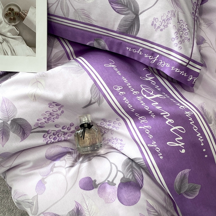 91家纺网 家纺一手货源 找家纺 曲之慕 2025直播爆款纯棉磨毛 高克重加厚全棉磨毛印花四件套 秋实-紫