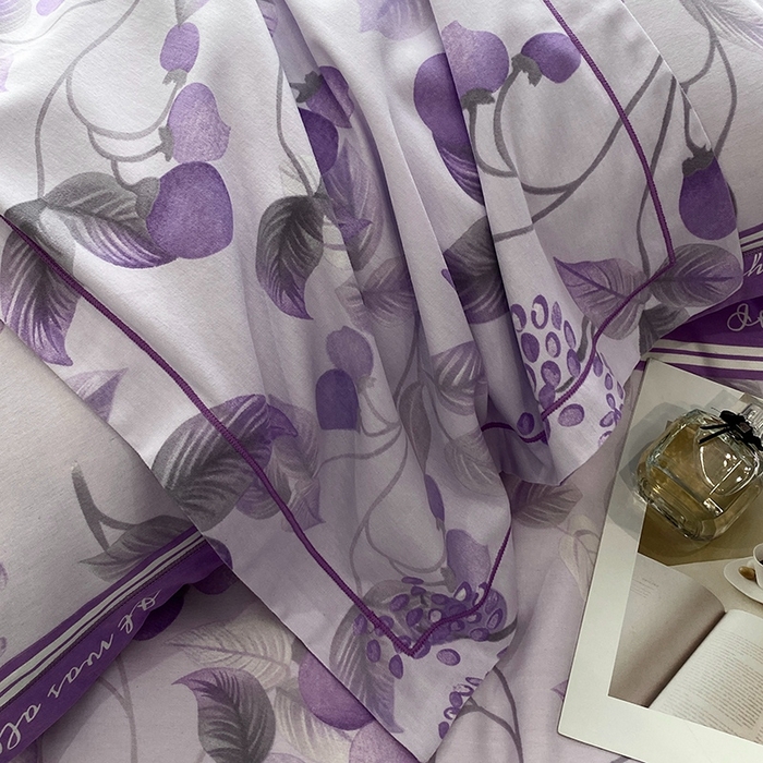 91家纺网 家纺一手货源 找家纺 曲之慕 2025直播爆款纯棉磨毛 高克重加厚全棉磨毛印花四件套 秋实-紫