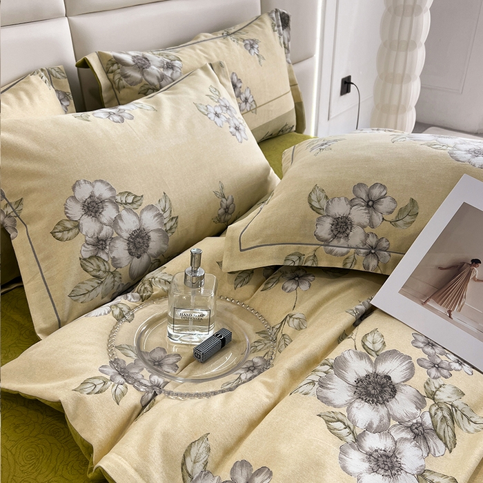 91家纺网 家纺一手货源 找家纺 曲之慕 2025直播爆款纯棉磨毛 高克重加厚全棉磨毛印花四件套 瑞丽