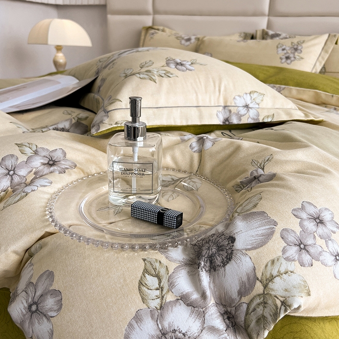 91家纺网 家纺一手货源 找家纺 曲之慕 2025直播爆款纯棉磨毛 高克重加厚全棉磨毛印花四件套 瑞丽