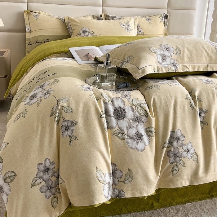 91家纺网 家纺一手货源 找家纺 曲之慕 2025直播爆款纯棉磨毛 高克重加厚全棉磨毛印花四件套 瑞丽