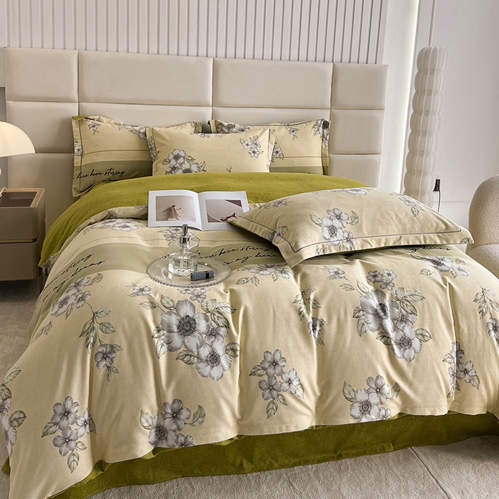 91家纺网 家纺一手货源 找家纺 曲之慕 2025直播爆款纯棉磨毛 高克重加厚全棉磨毛印花四件套 瑞丽