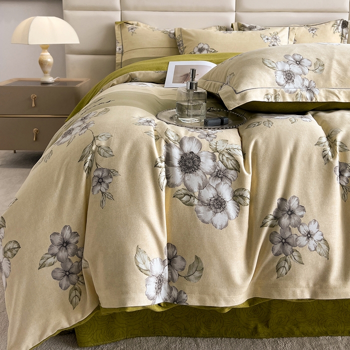 91家纺网 家纺一手货源 找家纺 曲之慕 2025直播爆款纯棉磨毛 高克重加厚全棉磨毛印花四件套 瑞丽