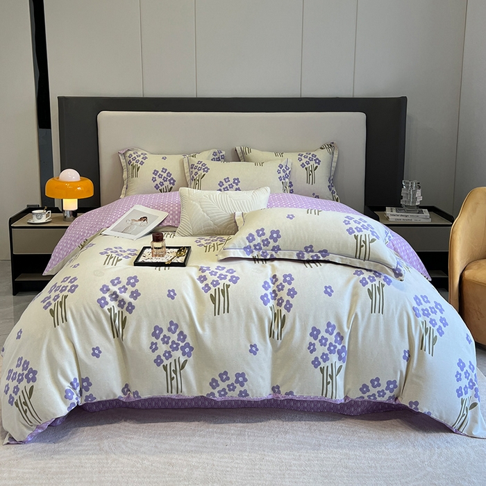 曲之慕 2025直播爆款纯棉磨毛 高克重加厚全棉磨毛印花四件套 花曼雨