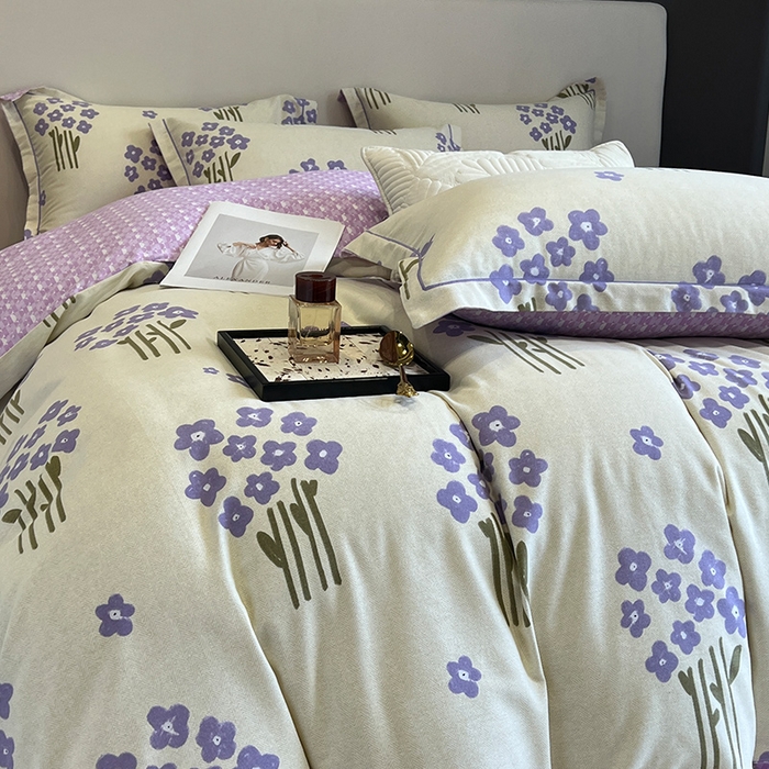 91家纺网 家纺一手货源 找家纺 曲之慕 2025直播爆款纯棉磨毛 高克重加厚全棉磨毛印花四件套 花曼雨