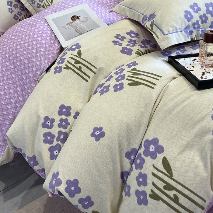 91家纺网 家纺一手货源 找家纺 曲之慕 2025直播爆款纯棉磨毛 高克重加厚全棉磨毛印花四件套 花曼雨