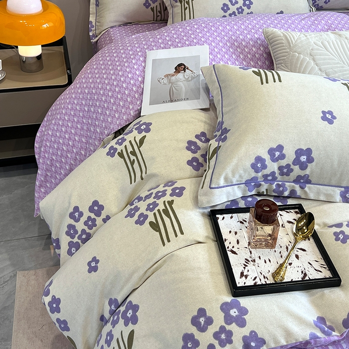 91家纺网 家纺一手货源 找家纺 曲之慕 2025直播爆款纯棉磨毛 高克重加厚全棉磨毛印花四件套 花曼雨