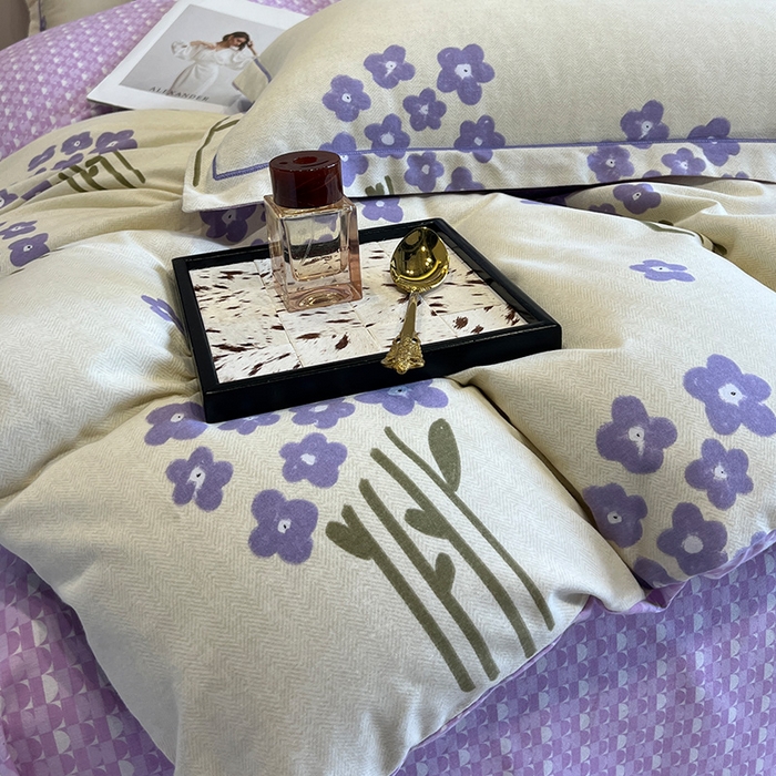 91家纺网 家纺一手货源 找家纺 曲之慕 2025直播爆款纯棉磨毛 高克重加厚全棉磨毛印花四件套 花曼雨