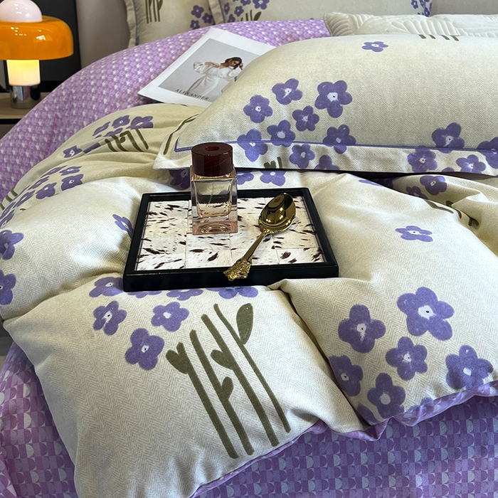 91家纺网 家纺一手货源 找家纺 曲之慕 2025直播爆款纯棉磨毛 高克重加厚全棉磨毛印花四件套 花曼雨