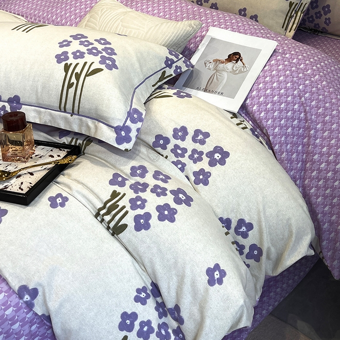 91家纺网 家纺一手货源 找家纺 曲之慕 2025直播爆款纯棉磨毛 高克重加厚全棉磨毛印花四件套 花曼雨