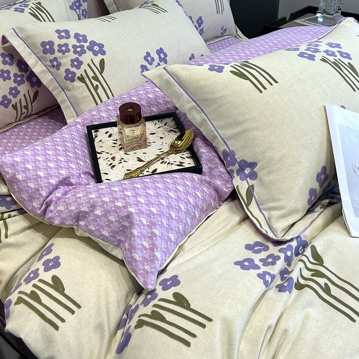 91家纺网 家纺一手货源 找家纺 曲之慕 2025直播爆款纯棉磨毛 高克重加厚全棉磨毛印花四件套 花曼雨