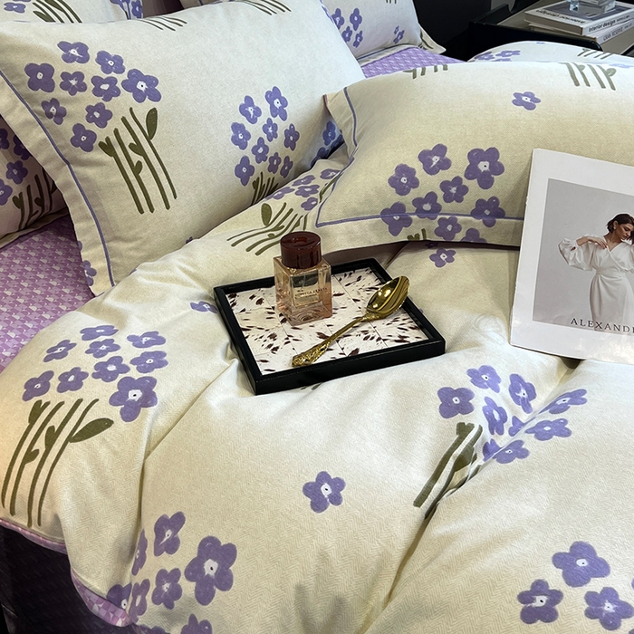 91家纺网 家纺一手货源 找家纺 曲之慕 2025直播爆款纯棉磨毛 高克重加厚全棉磨毛印花四件套 花曼雨