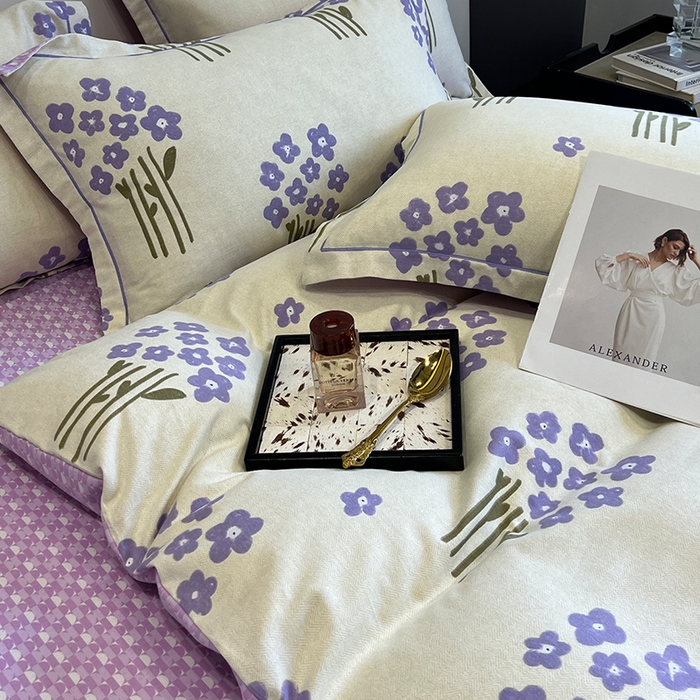 91家纺网 家纺一手货源 找家纺 曲之慕 2025直播爆款纯棉磨毛 高克重加厚全棉磨毛印花四件套 花曼雨