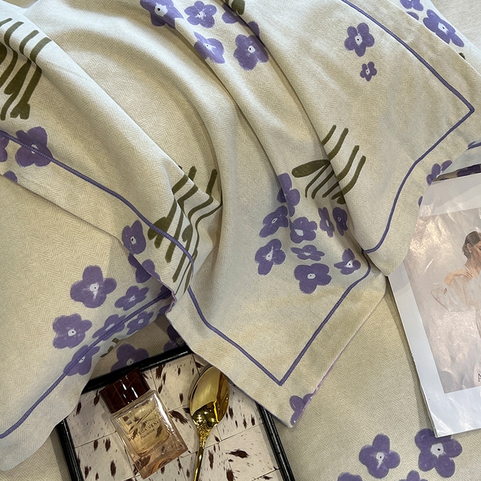 91家纺网 家纺一手货源 找家纺 曲之慕 2025直播爆款纯棉磨毛 高克重加厚全棉磨毛印花四件套 花曼雨