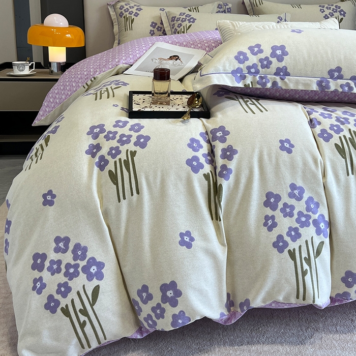 91家纺网 家纺一手货源 找家纺 曲之慕 2025直播爆款纯棉磨毛 高克重加厚全棉磨毛印花四件套 花曼雨