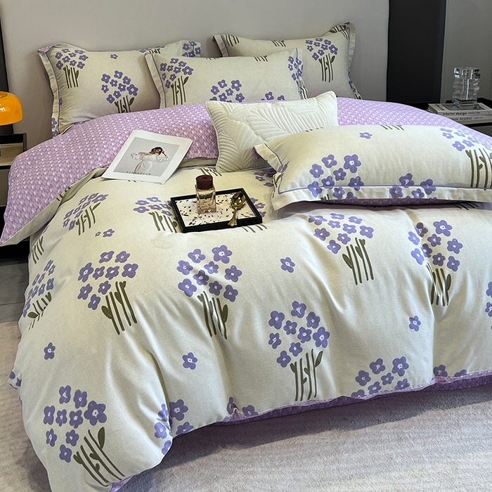 91家纺网 家纺一手货源 找家纺 曲之慕 2025直播爆款纯棉磨毛 高克重加厚全棉磨毛印花四件套 花曼雨