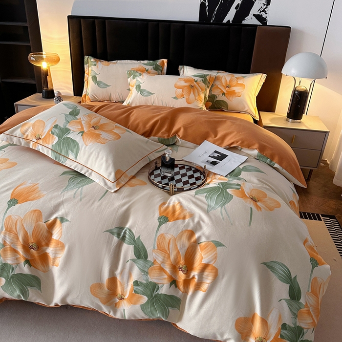 91家纺网 家纺一手货源 找家纺 曲之慕 2025直播爆款纯棉磨毛 高克重加厚全棉磨毛印花四件套 风吹一夏