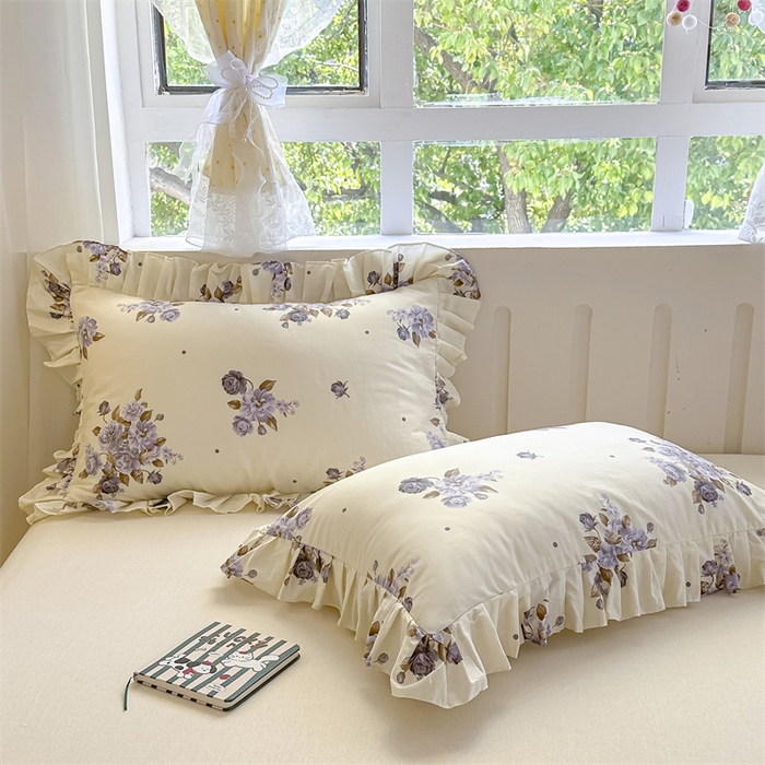 91家纺网 家纺一手货源 找家纺 忘忧草 2025新款全棉印花精致花边枕套 婷锦