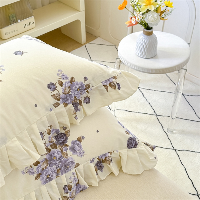 91家纺网 家纺一手货源 找家纺 忘忧草 2025新款全棉印花精致花边枕套 婷锦