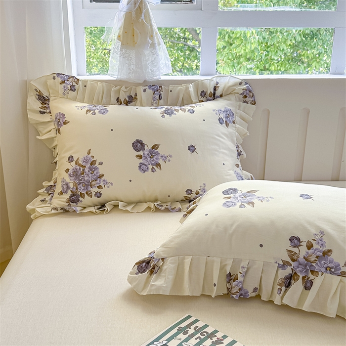 91家纺网 家纺一手货源 找家纺 忘忧草 2025新款全棉印花精致花边枕套 婷锦