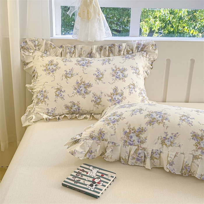 91家纺网 家纺一手货源 找家纺 忘忧草 2025新款全棉印花精致花边枕套 云溪之境